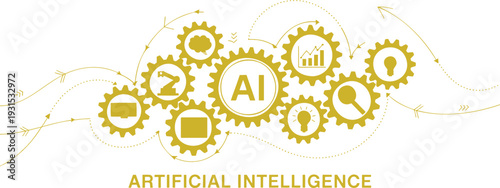 Interconnected golden gears illustrating the complex mechanisms of artificial intelligence and innovation