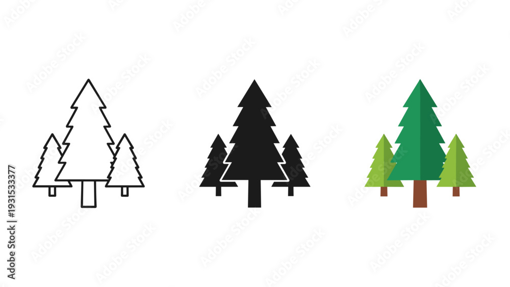 Obraz premium Three illustrations of pine trees in different styles Vector