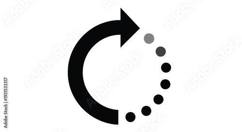 Black curved arrow with dotted line representing a cyclical process or refresh