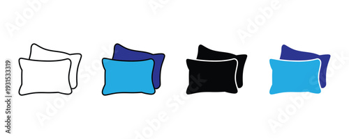 Pillow icon set. Soft cushion symbol for bedding, sleep comfort, hotel relaxation, and home interior design. Vector Illustration.