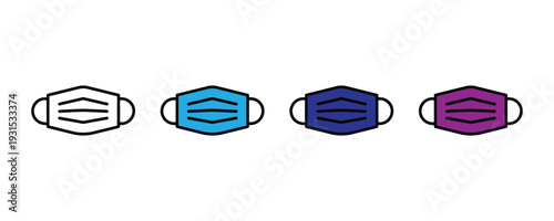 Medical face mask icon set. Protective surgical mask symbol for healthcare safety, flu prevention, and pandemic hygiene design. Vector Illustration.
