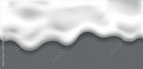 White foam seamless texture. Foam of beer, suds of shampoo, detergent, cleaning gel. top view Vector realistic pattern isolated on transparent background.