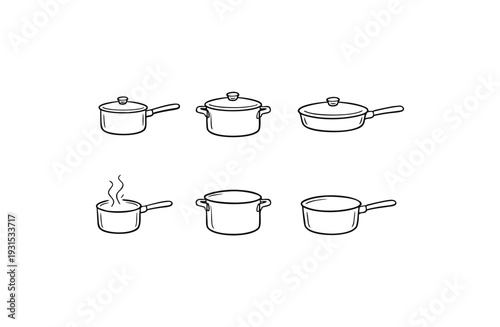 Set of Sauce pan line art vector design silhouette illustration 