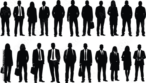 Business people silhouette collection, professional men and women standing in formal suits, corporate 