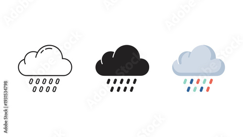 Three weather cloud icons with rain Vector