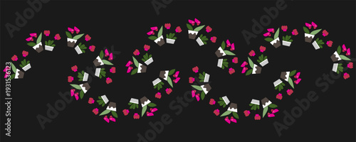 Illustrations featuring festive patterns, happiness, potted flowers, logos, brands, and vibrant colors.