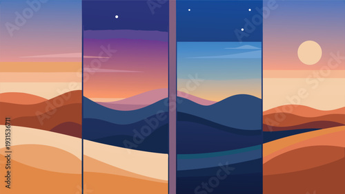 A surreal landscape with floating orbs and vibrant colors under a starry sky Vector