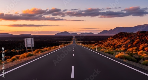 Imagen relacionada con viajes por carretera inexplorados y aventuras. Camino a través del paisaje escénico hasta el destino en el parque natural de Lanzarote