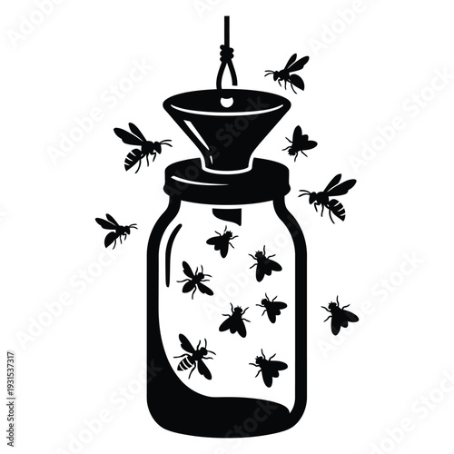 Wasp Fly Trap Pest Control Silhouette Vector — Insect Catcher Device Black Isolated
