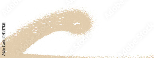 Tan abstract spray paint curved shape with splatter effect, minimalist background with copyspace