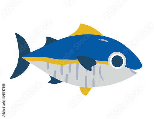 Cute Flat 2D Vector Blue Tuna Fish Illustration