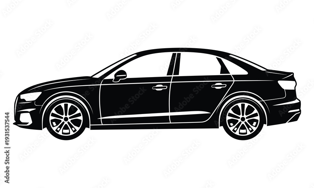 Fototapeta premium Black Car Sedan Silhouette Isolated Vector — Automobile Vehicle Side View Clipart