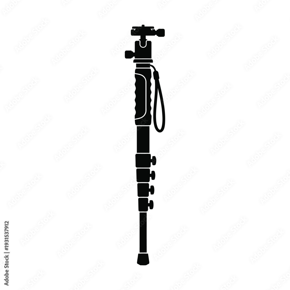 Fototapeta premium Monopod Camera Stand Symbol Silhouette Vector — Photography Tripod Support Black Isolated Clipart