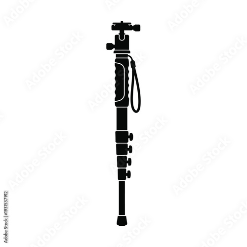 Monopod Camera Stand Symbol Silhouette Vector — Photography Tripod Support Black Isolated Clipart