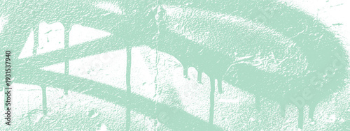Mint green graffiti-style spray paint texture with drips and strokes on a textured white surface, urban art background for edgy designs