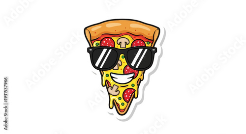 Cool Pizza Slice with Sunglasses, Funny Food Character, Italian Cuisine