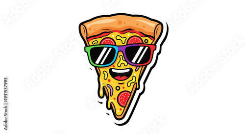 Cool Pizza Slice Wearing Sunglasses, Fun Food Illustration