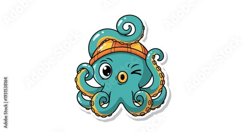 Cute Cartoon Octopus Winking and Wearing a Hat