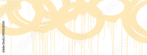 Abstract pastel yellow circles with dripping paint effect, spray paint art on white background. Modern graffiti style.
