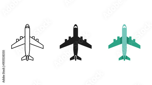 Three airplanes in different colors on a white background Vector