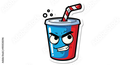 Funny Angry Soda Cup Character with Straw