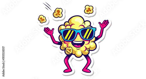 Cool Popcorn Character Juggling Popcorn with Sunglasses