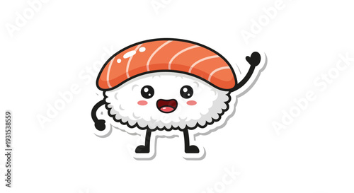 Cute Salmon Nigiri Sushi Character Waving