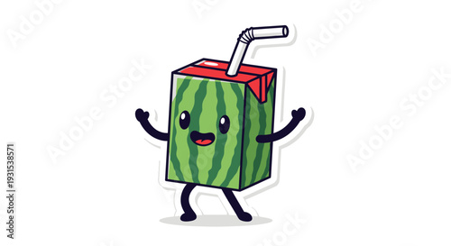 Happy Watermelon Juice Box Character Dancing, Cute Cartoon Food