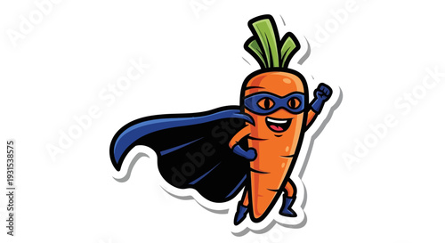 Superhero Carrot Character with Blue Cape and Mask, Cartoon Style