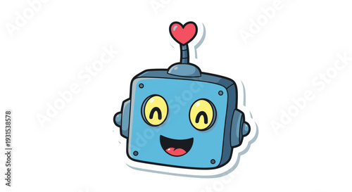 Cute Blue Robot Head with Heart Antenna