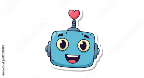 Cute Blue Robot Head with Heart Emoji - AI and Technology Character