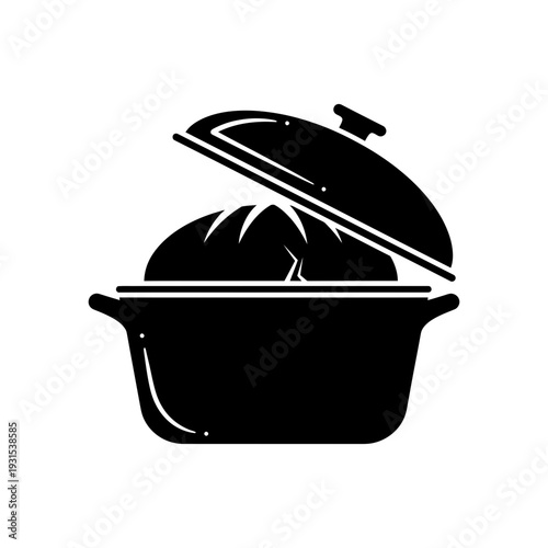 Delicious roasted turkey in casserole dish with lid open