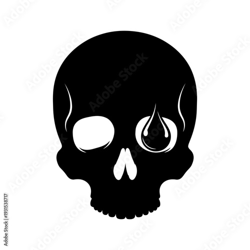 Stunning black skull with flame in eye socket symbol