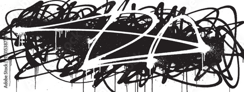 Chaotic black and white abstract graffiti scribbles with dripping paint, urban art background