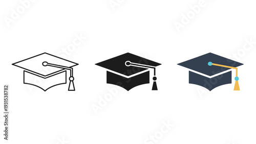 Graduation caps in different styles and colors Vector