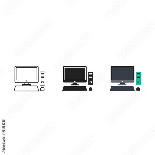 A group of computer systems with monitors and towers Vector