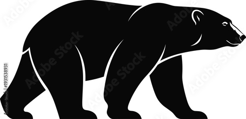 Polar bear walking silhouette vector illustration isolated on white background, arctic animal wildlife design element for logo, icons, stickers and nature conservation projects.