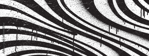 Dynamic black and white striped abstract background with dripping paint effect and gritty texture.