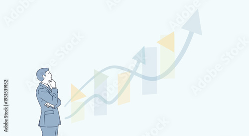 Businessman analyzing upward trending graph chart.