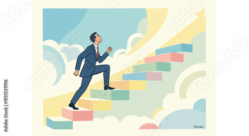 Businessman Climbing Stairs to Success.
