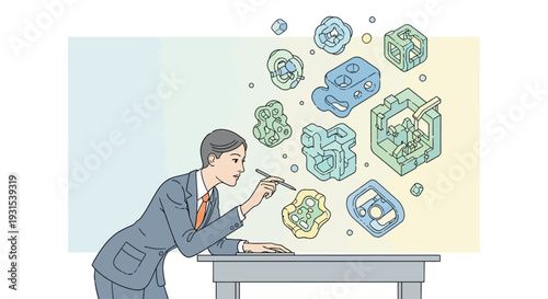 Man Controlling Bitcoin Symbols with Stick.