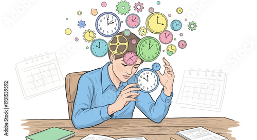 Man Struggling with Time Management Concept.