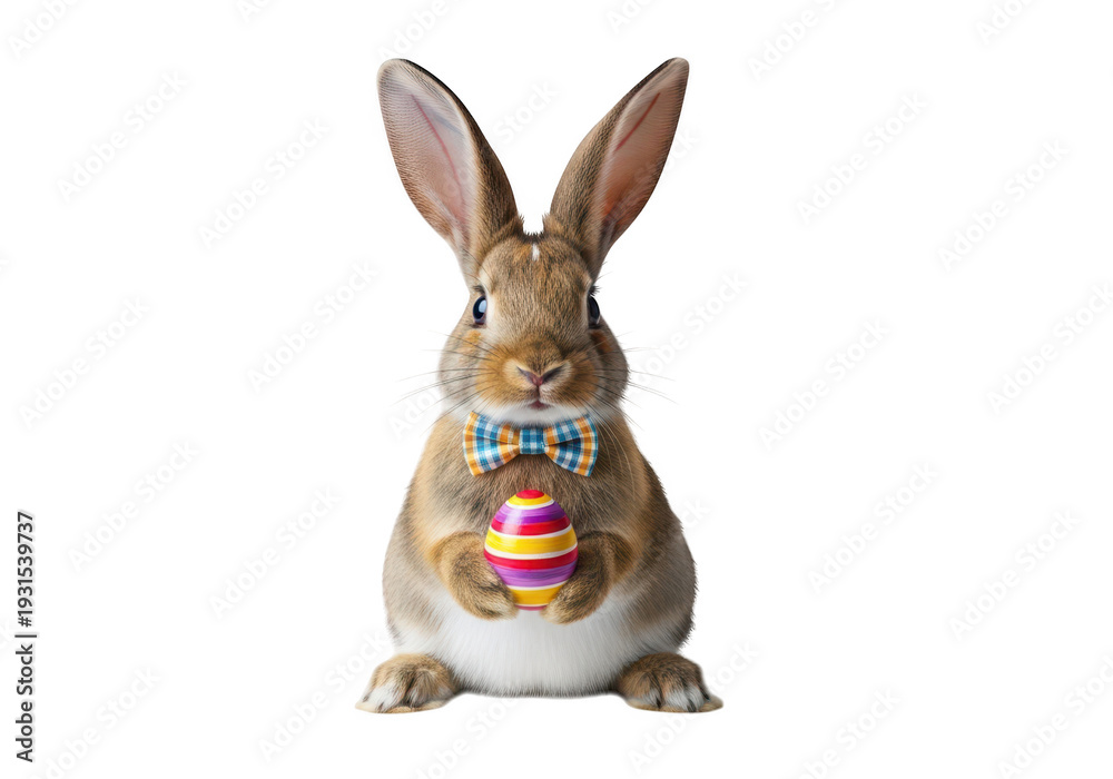 Fototapeta premium Easter day bunny holding colorful eggs isolated on transparent background