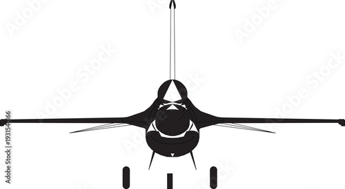 F16A Falcon Lockheed Fighter Jet Cross Section View Silhouette Design Vector Illustration
