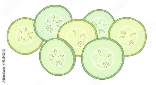 Sliced Cucumbers Isolated on White Background.