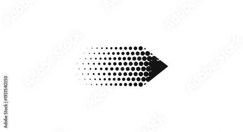 Black arrow dissolving into dots on white background.