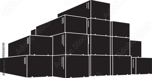 Stack of black boxes in a pyramid shape formation