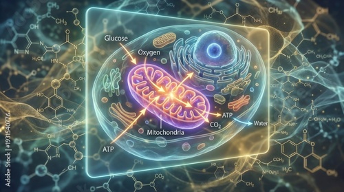 Cellular Respiration Process in Mitochondria Diagram
