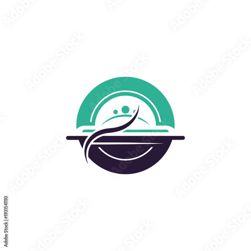 Elegant Food Service Logo Design with Green and Purple Accents.