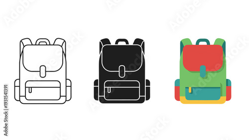 Three colorful backpack designs in different stages Vector
